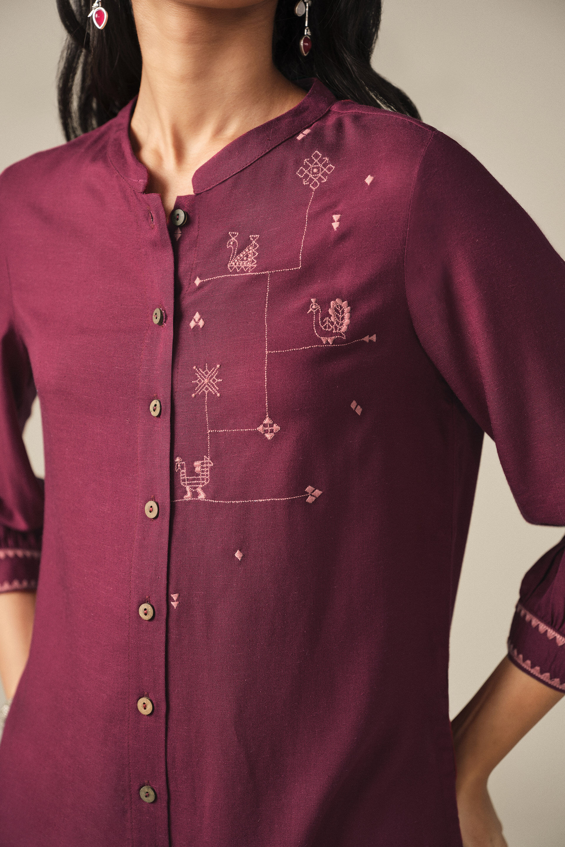 Embroidered Tunic in Wine, Wine, image 2